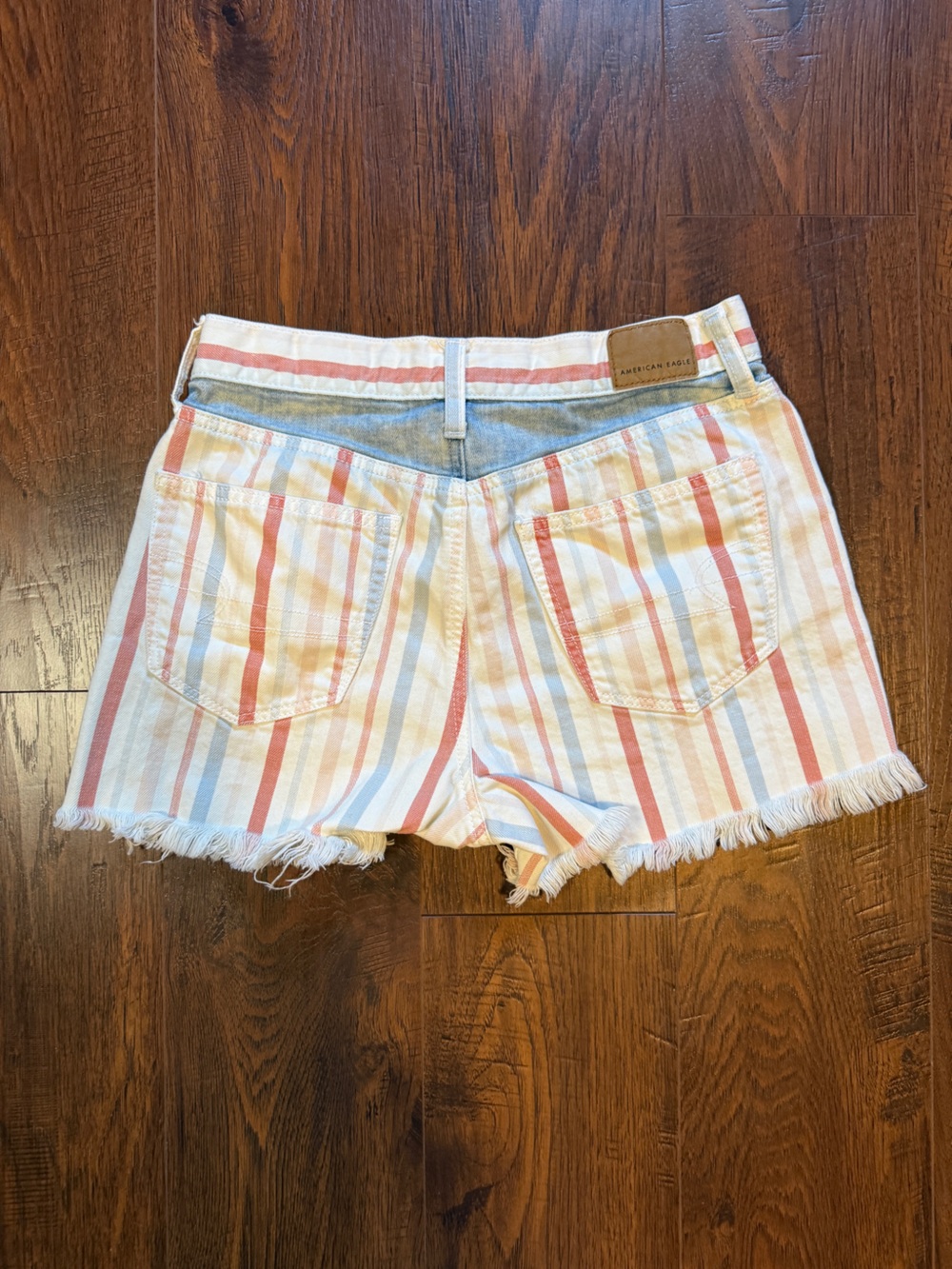 American Eagle Striped Fringe Hem Women's Shorts with Denim Pockets - Picture 4 of 5